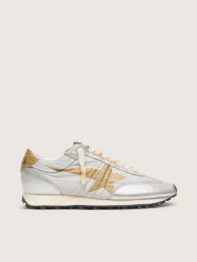 Zapatillas Marathon para mujer con parte superior de nailon ripstop plateado y estrella dorada