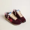 Zapatillas Marathon para hombre en malla y ante burdeos con estrella rosa estampada