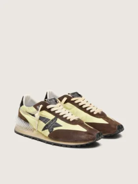 Zapatillas Marathon para mujer en nailon verde lima con estrella negra e inserciones de ante marrón