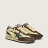 Zapatillas Marathon para mujer en nailon verde lima con estrella negra e inserciones de ante marrón
