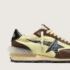 Zapatillas Marathon para mujer en nailon verde lima con estrella negra e inserciones de ante marrón