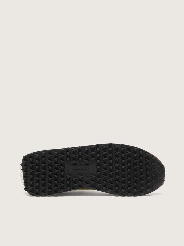 Zapatillas Marathon para mujer en nailon verde lima con estrella negra e inserciones de ante marrón