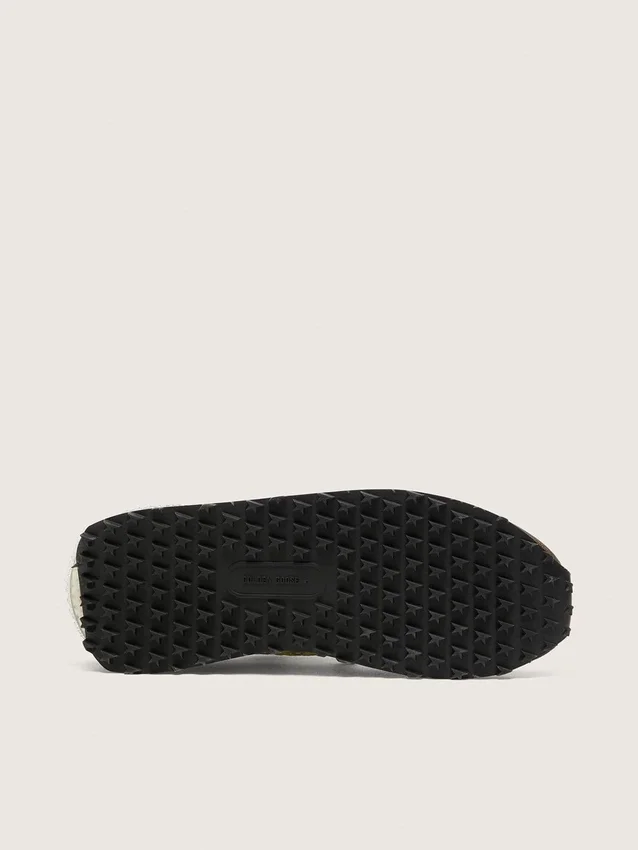 Zapatillas Marathon para mujer en nailon verde lima con estrella negra e inserciones de ante marrón
