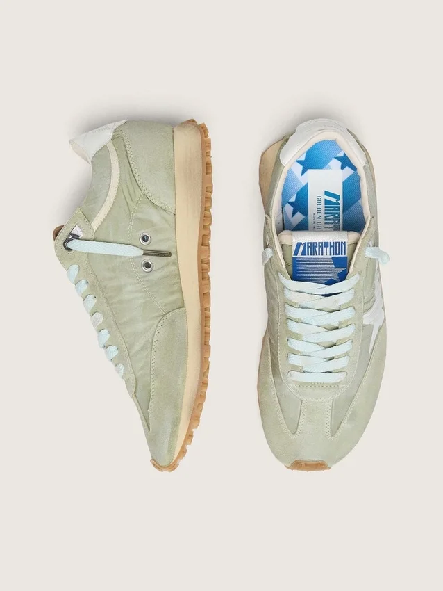 Zapatillas Marathon para mujer en nailon verde salvia con estrella blanca