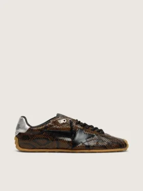 Zapatillas Marathon Speed para hombre en piel con estampado de serpiente marrón, estrella negra y lengüeta del talón de piel plateada