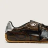 Zapatillas Marathon Speed para hombre en piel con estampado de serpiente marrón, estrella negra y lengüeta del talón de piel plateada