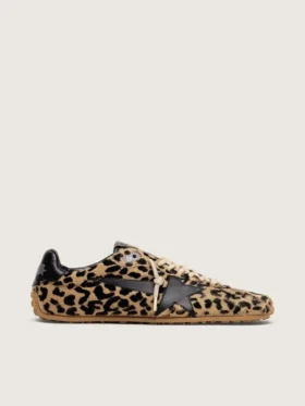 Zapatillas Marathon Speed para hombre en piel de potro con estampado de leopardo en tonos beige y negro, con estrella de piel negra