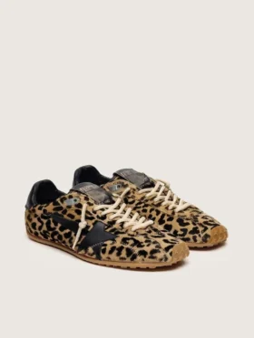 Zapatillas Marathon Speed para hombre en piel de potro con estampado de leopardo en tonos beige y negro, con estrella de piel negra