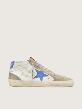 Zapatillas Mid Star para hombre con estrella de piel azul e inserciones de ante gris paloma