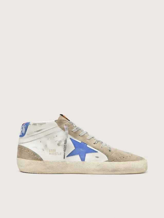 Zapatillas Mid Star para hombre con estrella de piel azul e inserciones de ante gris paloma