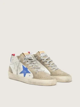 Zapatillas Mid Star para hombre con estrella de piel azul e inserciones de ante gris paloma