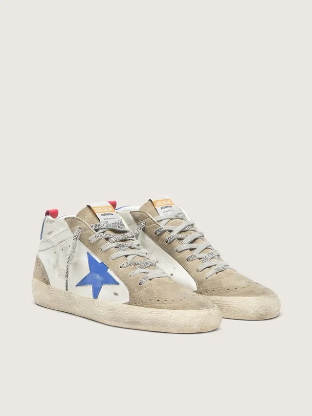 Zapatillas Mid Star para hombre con estrella de piel azul e inserciones de ante gris paloma