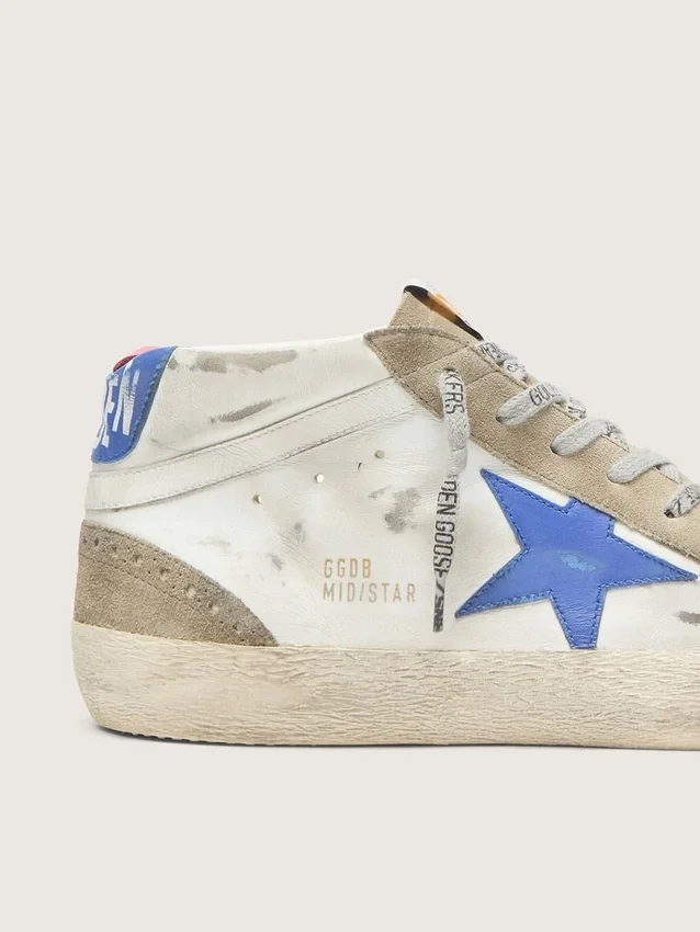 Zapatillas Mid Star para hombre con estrella de piel azul e inserciones de ante gris paloma
