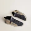 Zapatillas Mid Star para hombre en ante beige y azul con estrella de napa gris y detalle en piel blanca