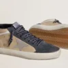 Zapatillas Mid Star para hombre en ante beige y azul con estrella de napa gris y detalle en piel blanca