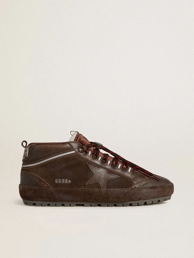 Zapatillas Mid Star para hombre en ante marrón con estrella de piel y lengüeta trasera de ante