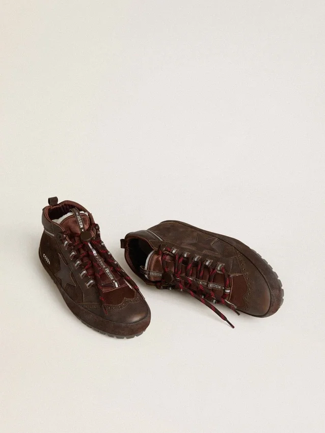 Zapatillas Mid Star para hombre en ante marrón con estrella de piel y lengüeta trasera de ante