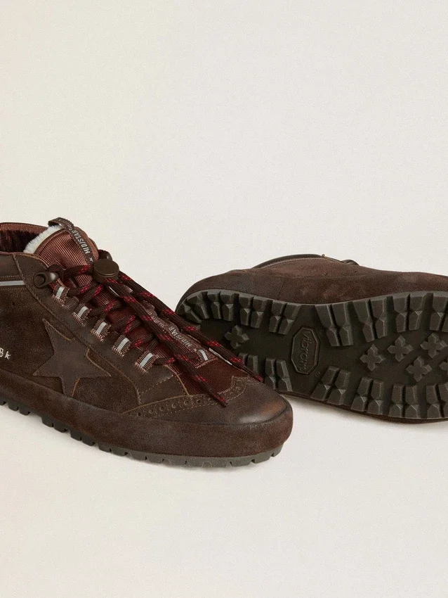 Zapatillas Mid Star para hombre en ante marrón con estrella de piel y lengüeta trasera de ante