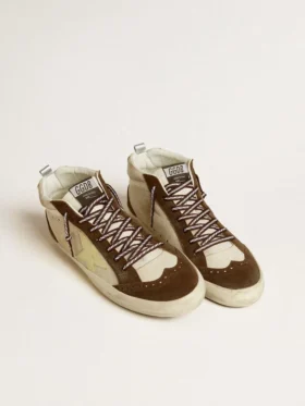 Zapatillas Mid Star para hombre en beige brillante con estrella de ante amarillo y detalle de algodón