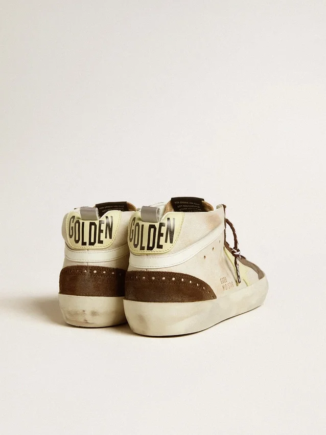Zapatillas Mid Star para hombre en beige brillante con estrella de ante amarillo y detalle de algodón
