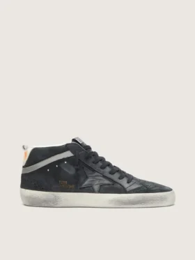 Zapatillas Mid Star para hombre en nubuck con estrella de cuero negro y detalle plateado
