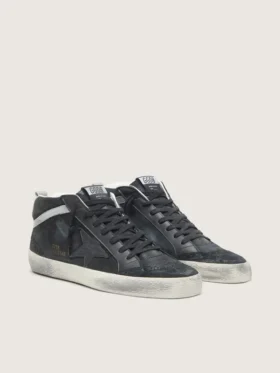 Zapatillas Mid Star para hombre en nubuck con estrella de cuero negro y detalle plateado