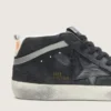 Zapatillas Mid Star para hombre en nubuck con estrella de cuero negro y detalle plateado