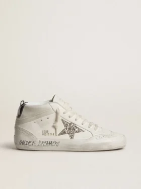 Zapatillas Mid Star para mujer con estrella plateada brillante y lengüeta del talón laminada en negro