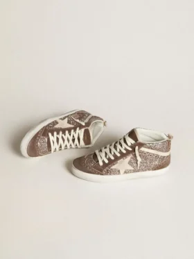 Zapatillas Mid Star para mujer con purpurina, estrella de ante perlado e inserciones de ante marrón