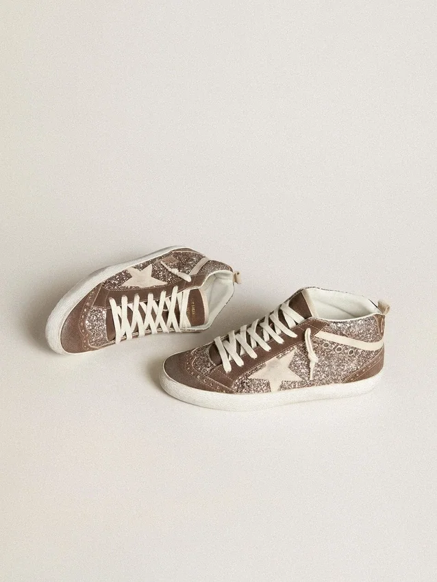 Zapatillas Mid Star para mujer con purpurina, estrella de ante perlado e inserciones de ante marrón