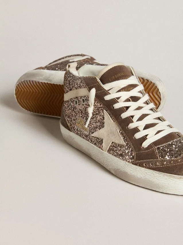 Zapatillas Mid Star para mujer con purpurina, estrella de ante perlado e inserciones de ante marrón