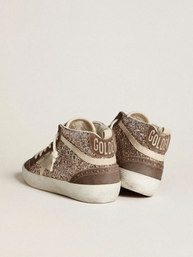 Zapatillas Mid Star para mujer con purpurina, estrella de ante perlado e inserciones de ante marrón