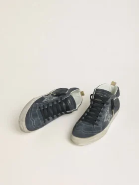 Zapatillas Mid Star para mujer en ante azul petróleo con estrella plateada brillante y detalle de algodón