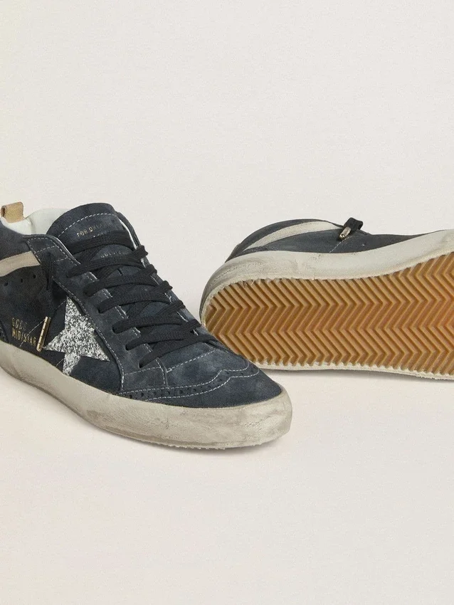 Zapatillas Mid Star para mujer en ante azul petróleo con estrella plateada brillante y detalle de algodón