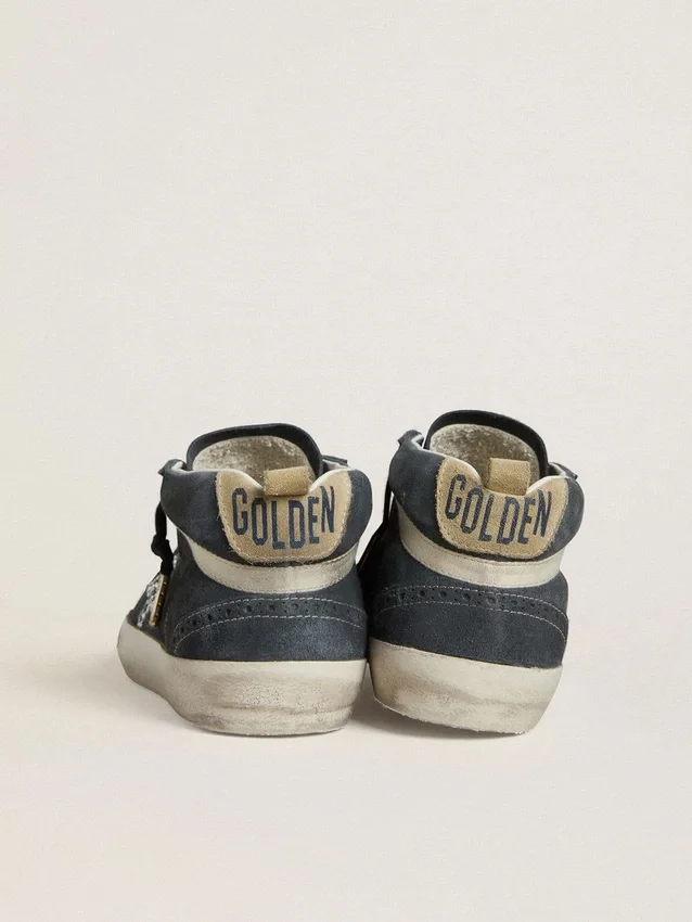 Zapatillas Mid Star para mujer en ante azul petróleo con estrella plateada brillante y detalle de algodón