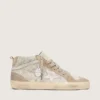 Zapatillas Mid Star para mujer en ante beige con cristales Swarovski plateados y estrella de piel blanca