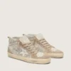 Zapatillas Mid Star para mujer en ante beige con cristales Swarovski plateados y estrella de piel blanca