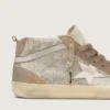 Zapatillas Mid Star para mujer en ante beige con cristales Swarovski plateados y estrella de piel blanca