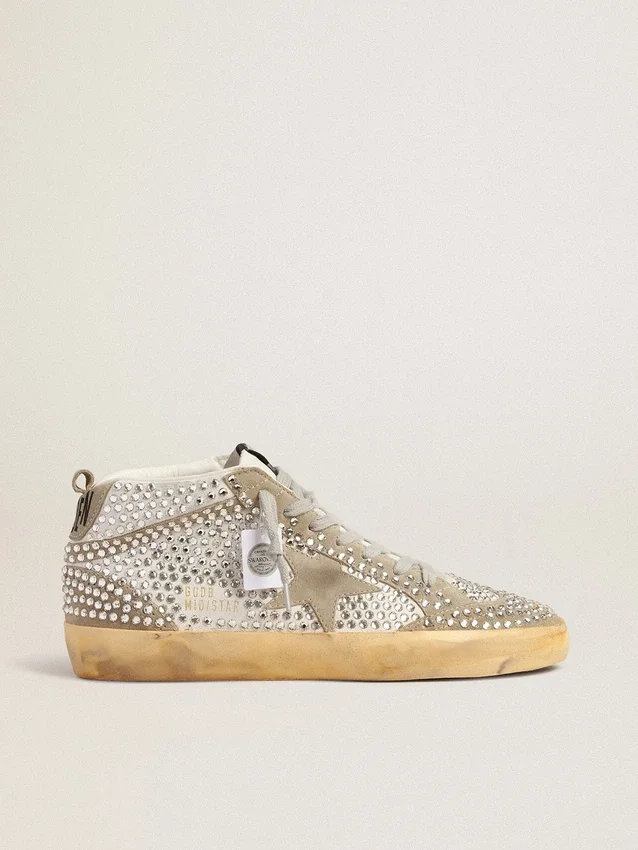 Zapatillas Mid Star para mujer en ante blanco y gris paloma con cristales Swarovski