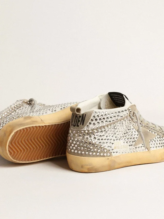 Zapatillas Mid Star para mujer en ante blanco y gris paloma con cristales Swarovski