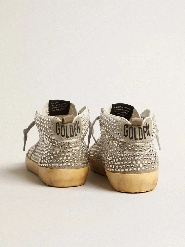 Zapatillas Mid Star para mujer en ante blanco y gris paloma con cristales Swarovski