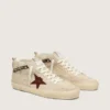 Zapatillas Mid Star para mujer en ante color perla con estrella de piel burdeos e inserciones de perlas y bordados