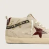 Zapatillas Mid Star para mujer en ante color perla con estrella de piel burdeos e inserciones de perlas y bordados