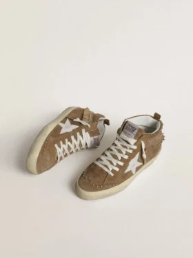 Zapatillas Mid Star para mujer en ante color tabaco con flecos y tachuelas