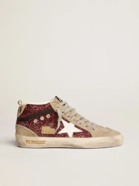Zapatillas Mid Star para mujer en color burdeos brillante con inserciones grises y estrella blanca