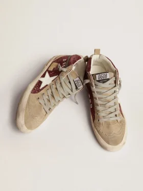 Zapatillas Mid Star para mujer en color burdeos brillante con inserciones grises y estrella blanca