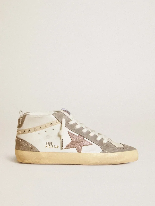 Zapatillas Mid Star para mujer en napa y ante con estrella de piel metalizada marrón claro