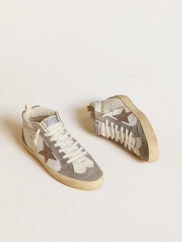 Zapatillas Mid Star para mujer en napa y ante con estrella de piel metalizada marrón claro