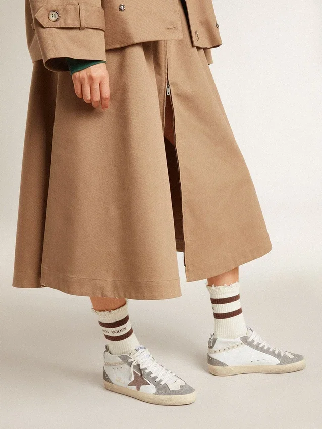 Zapatillas Mid Star para mujer en napa y ante con estrella de piel metalizada marrón claro
