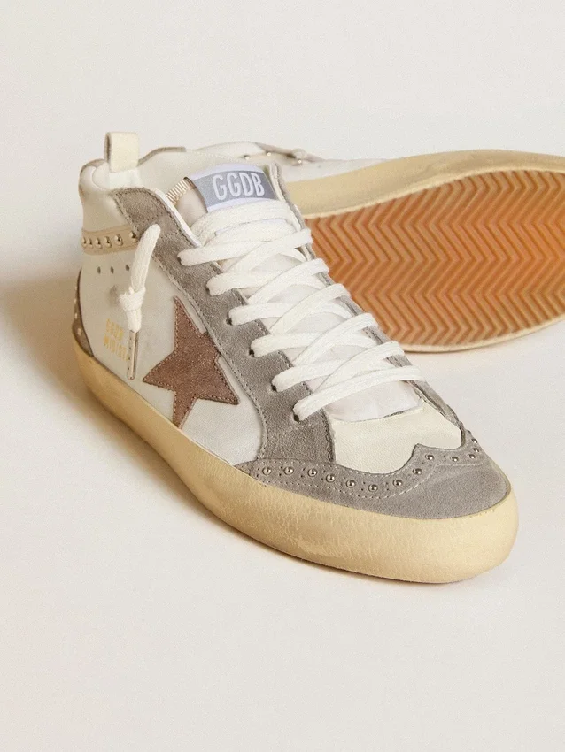 Zapatillas Mid Star para mujer en napa y ante con estrella de piel metalizada marrón claro